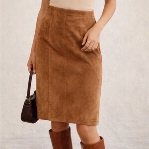 Cayenne Genuine Suede Leather Skirt Tan Camel Lined